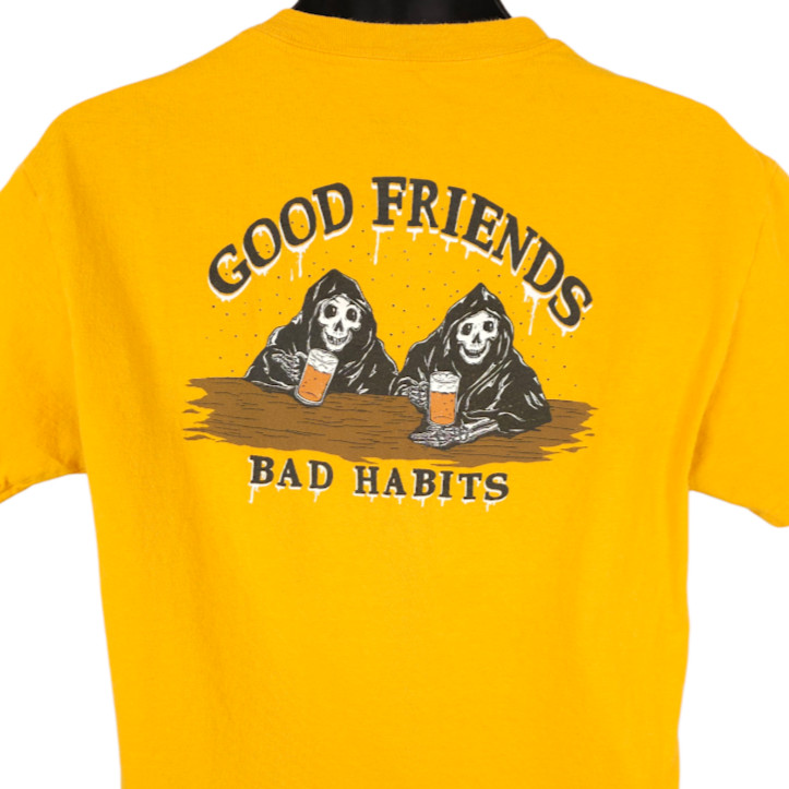 Good Friends Bad Habits T Shirt Mens Size Medium Yellow Grim Reaper Beers gallery
