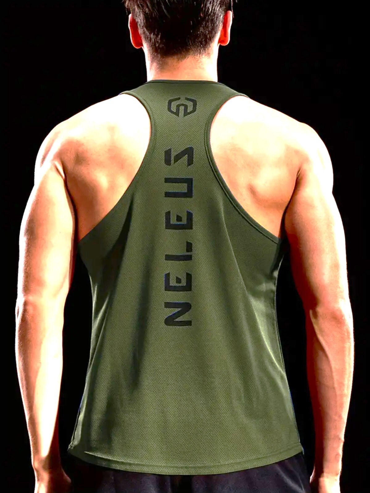 NELEUS 'Dry Fit Logo Muscle' Mesh Tank Top Mens S Gym Workout Exercise Olive NEW gallery