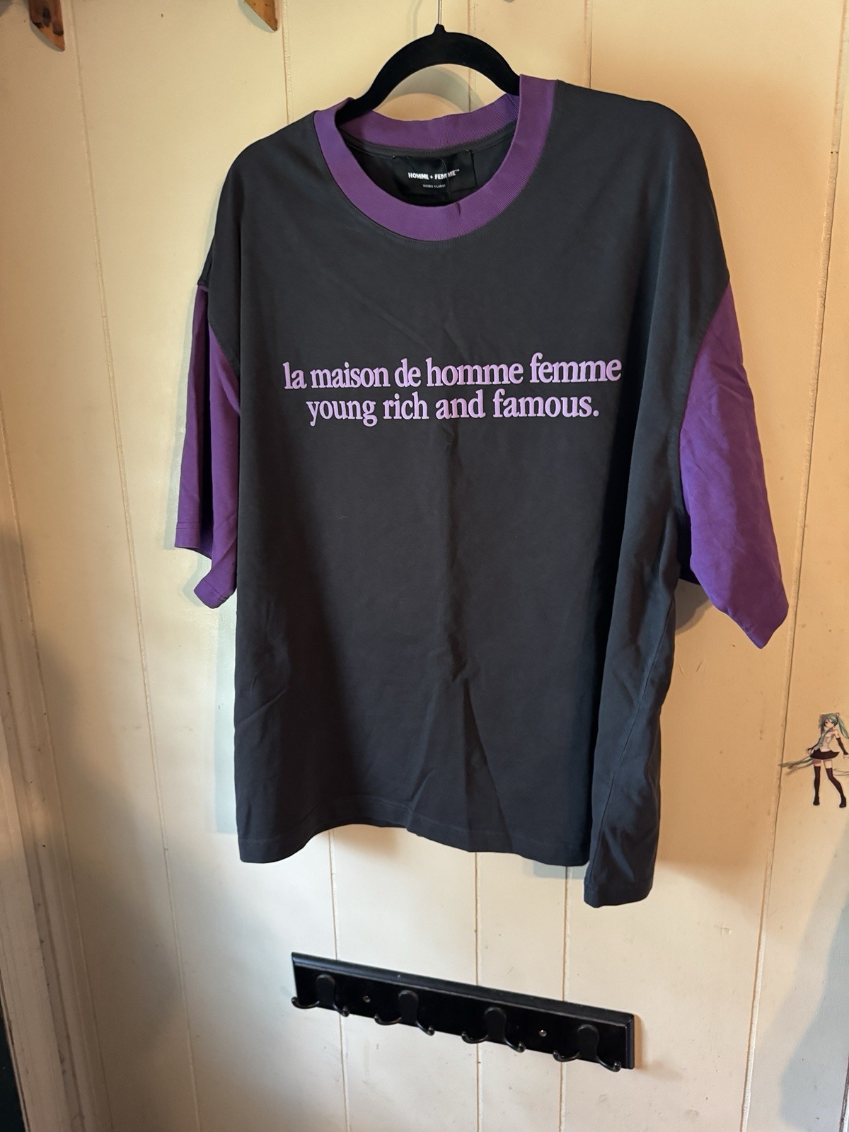 Homme Femme Destroyed Maison size L Black Purple Boxy Tee Sold Out Heavyweight gallery