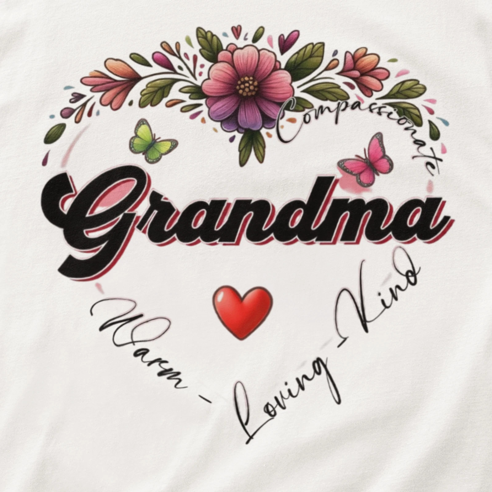 Grandma Heart T-Shirt Compassionate Loving Kind Floral Gift Tee gallery