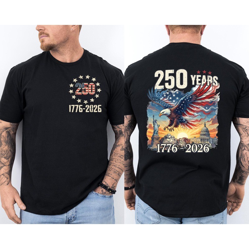 250 Years Old Birthday Bald Eagle 250th Anniversary USA Front & Back T-Shirt gallery
