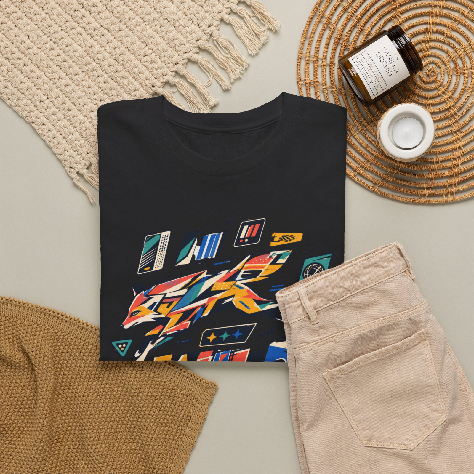 Wild Motion Color Fox Street Art Graphic T-Shirt gallery