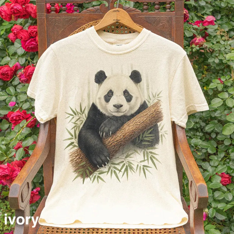 Retro Bamboo Panda Comfort Tee Asian Style Graphic Shirt Men Women gallery