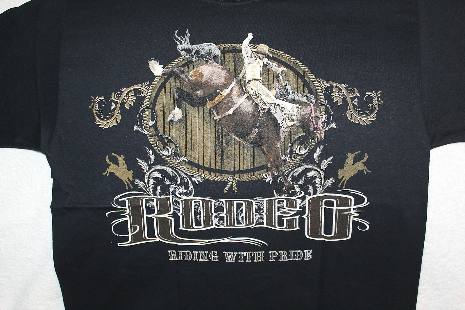 RODEO COWBOY RIDING BUCKING HORSE BRONCO RIDING WITH PRIDE T-SHIRT SHIRT gallery