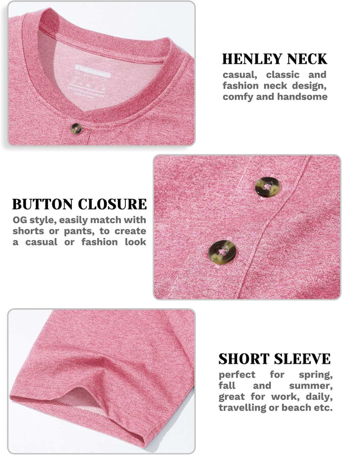 Men's Henley Short Sleeve Shirt Moisture Wicking Lightweight gallery