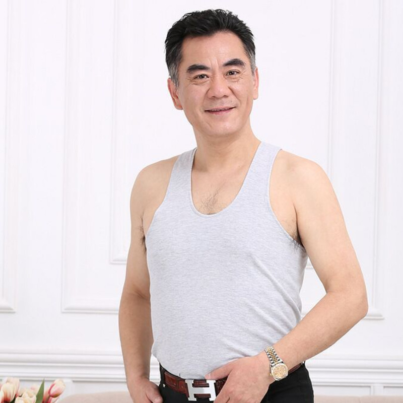 Cotton Middle-aged Men's Short Sleeve Vest Loose Undershirt T-shirt Sleeveless gallery
