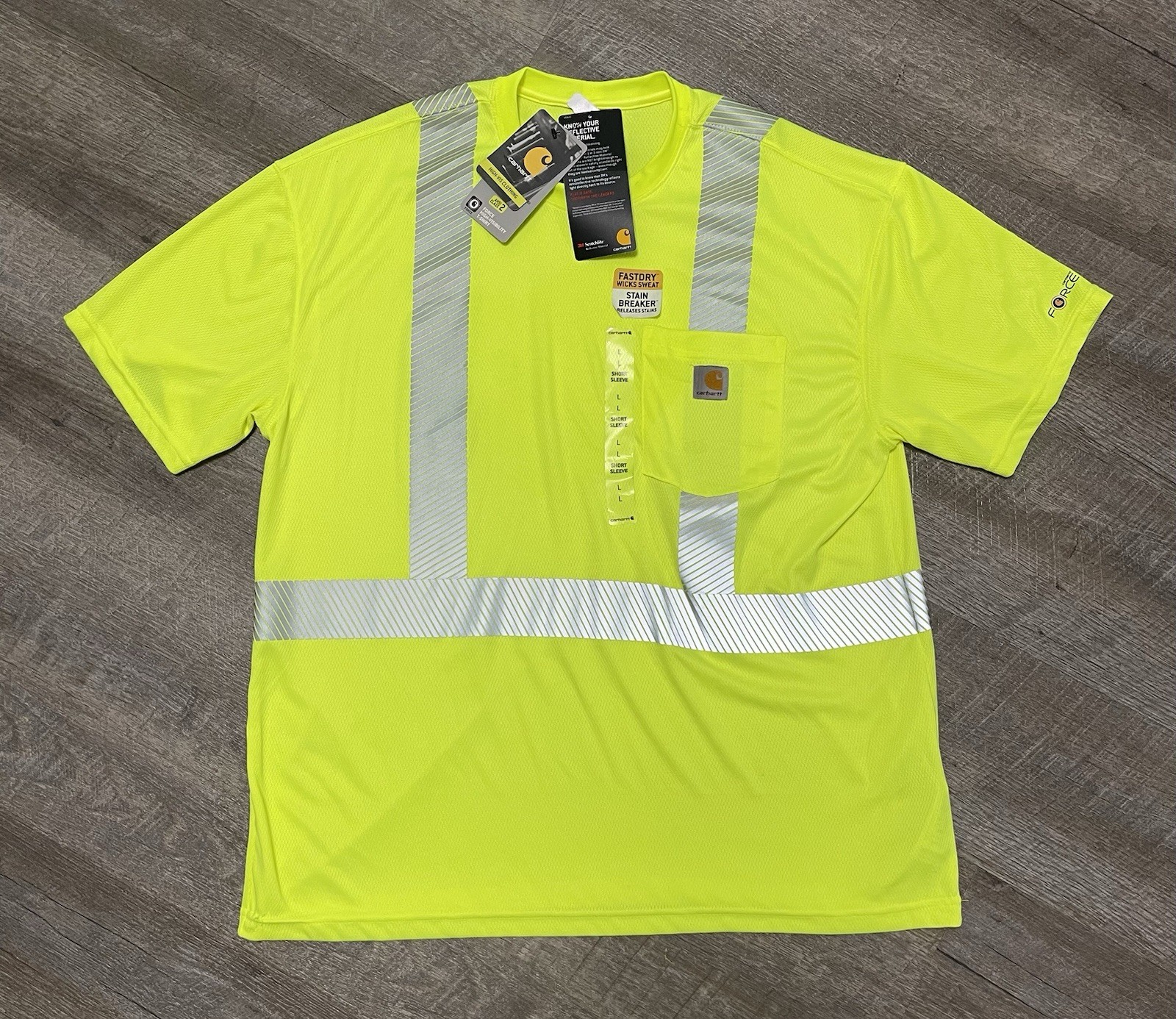 Carhartt Force T-Shirt L Neon Relaxed Fit High-Visibility Reflective Tee Work gallery