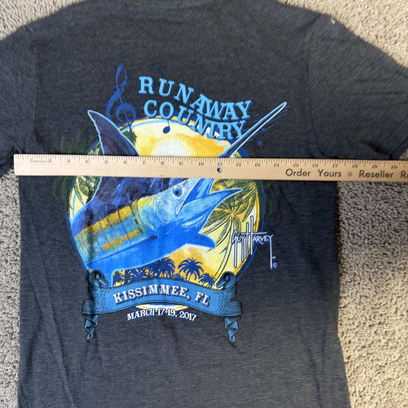 Guy Harvey Shirt Mens Small Gray Runaway Country Kissimmee FL Graphic Fish Music gallery