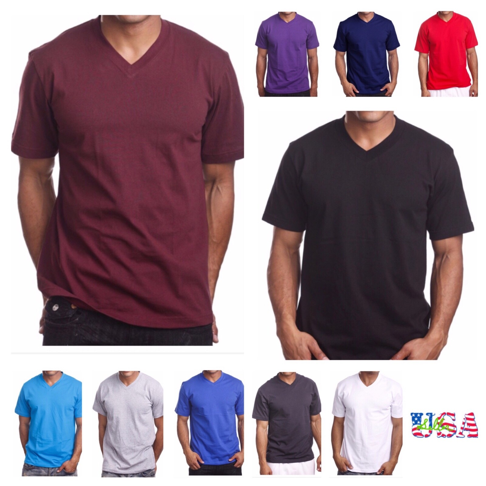 Mens T-Shirt HEAVY WEIGHT Plain V-Neck BIG AND TALL Camo Hunt GYM Active Tee gallery