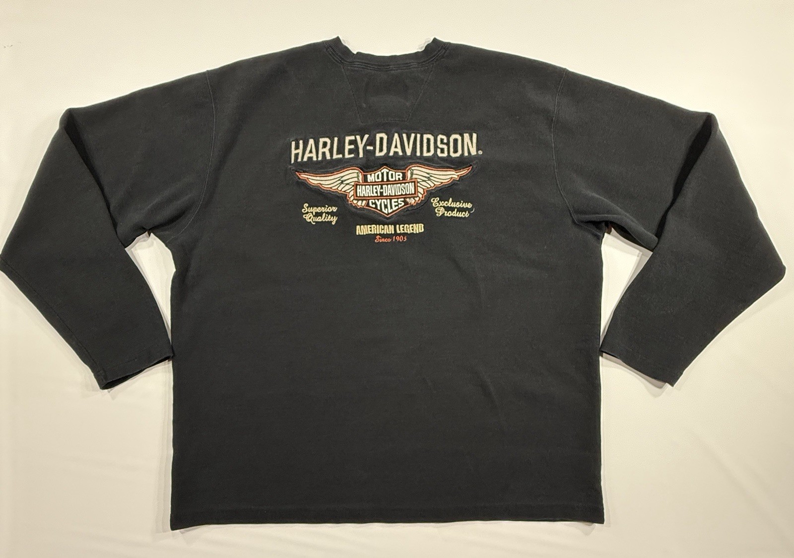 Vintage Harley Davidson Henley Shirt Mens XL 3 Button Wings Back Hit *See Pics gallery