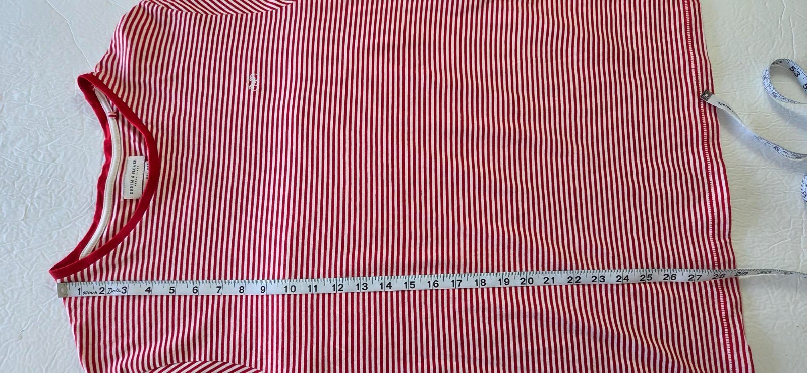 Denim & Flower Ricky Singh Men's Red & White Stripe Logo Striped T-Shirt Size L gallery