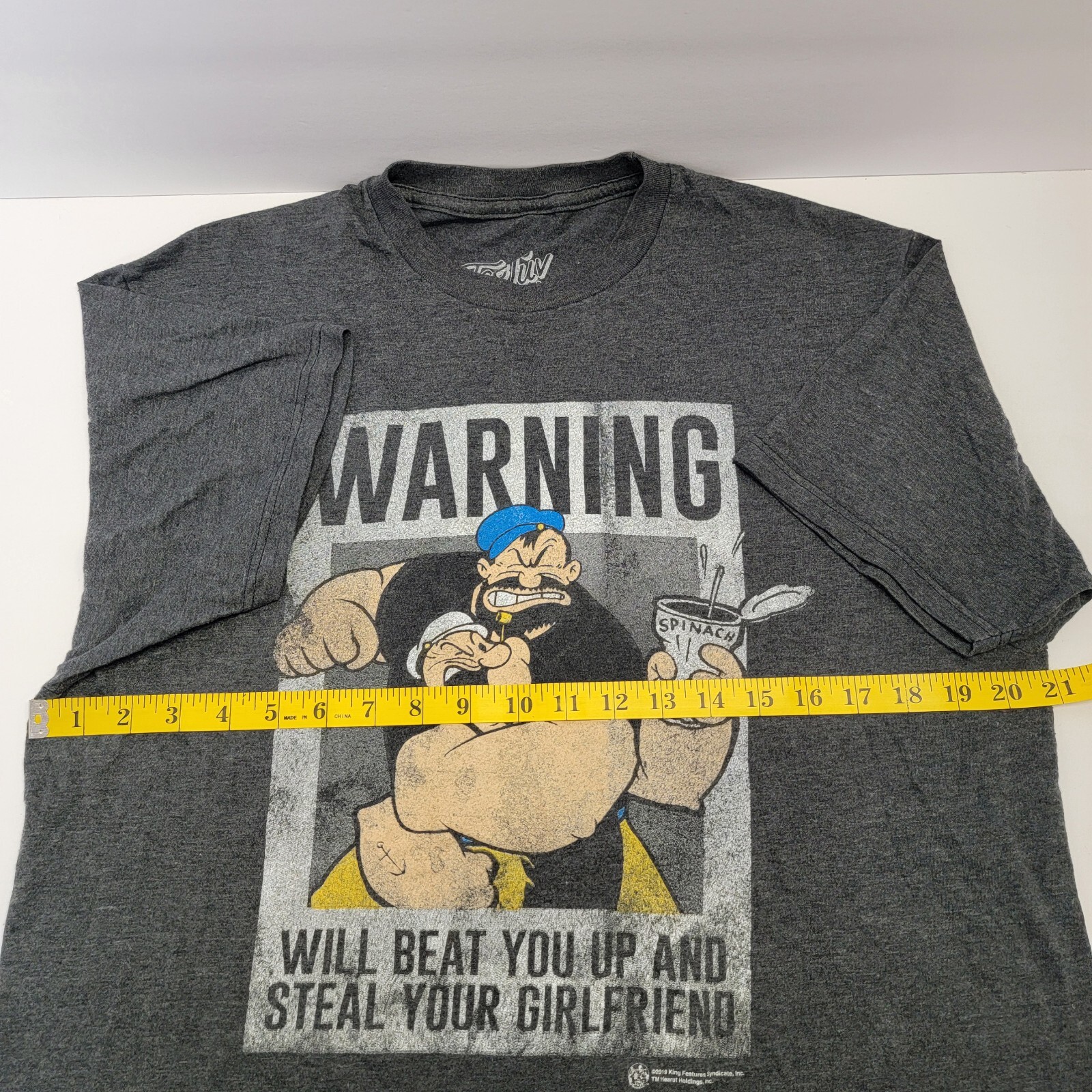 Tee Luv Mens Dark Grey Popeye/Brutus Warning Beat you up steal your GF T-shirt L gallery