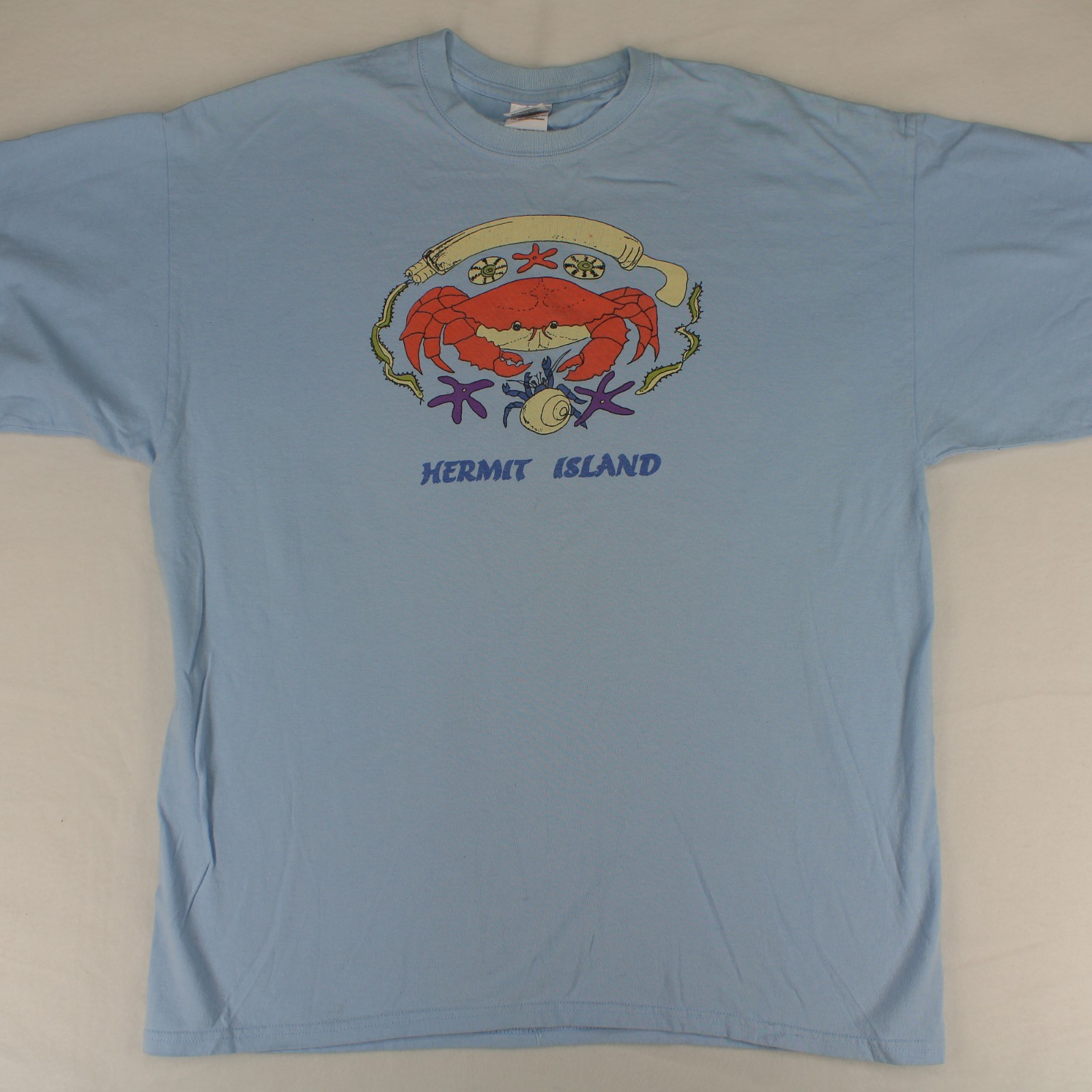 GILDAN Vtg Hermit Island Crab Vacation Beach Ocean Graphic T-SHIRT Men's XL gallery