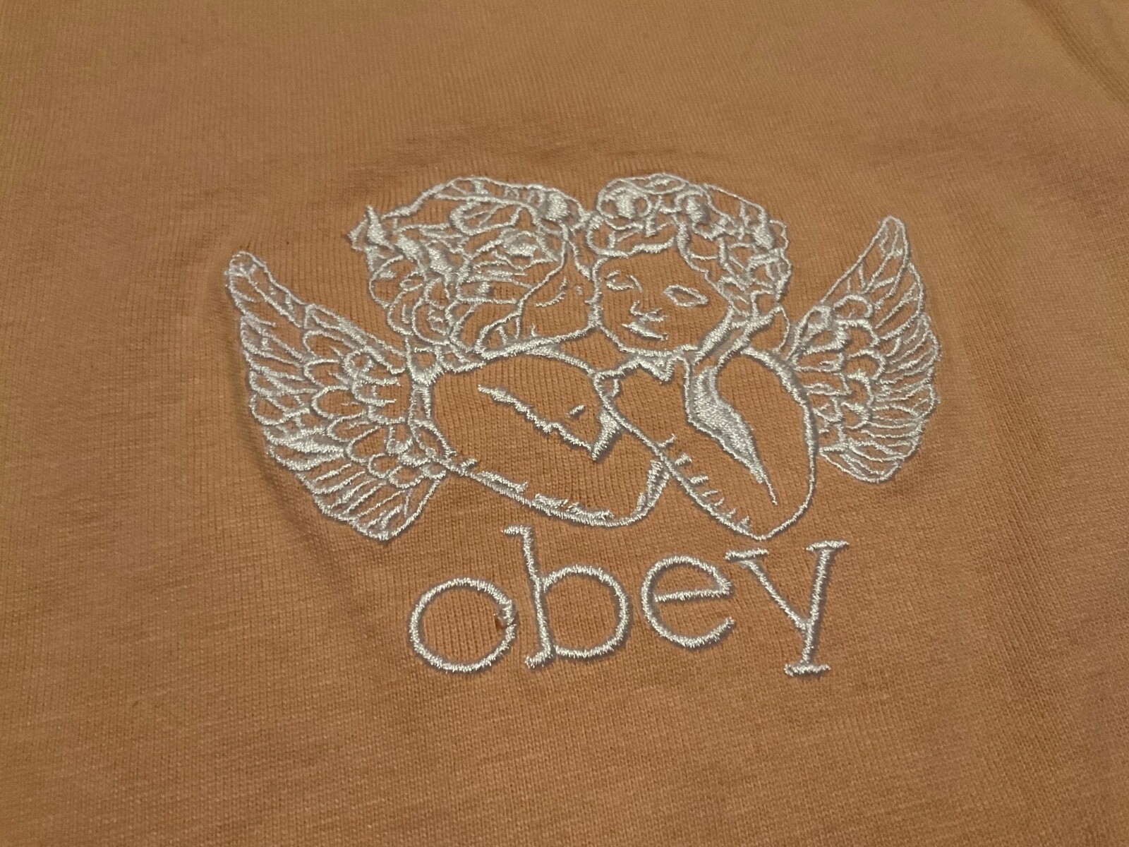 OBEY ANGELS CHERUB EMBROIDERED RINGER TEE SHIRT ( MENS M ) PREOWNED gallery