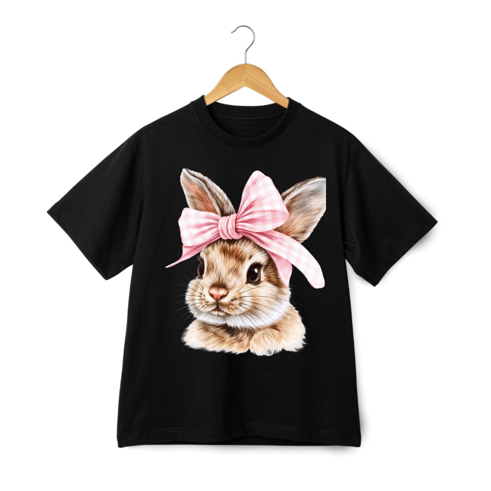 Adorable Bunny with Pink Bow T-Shirt, Sweet Easter Casual Tee for Men & Women gallery