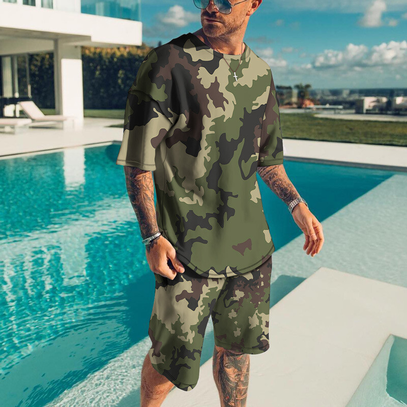 Mens Summer Short Sleeve T-Shirts and Shorts Sweatsuit Set Outfit 2-Piece Set gallery