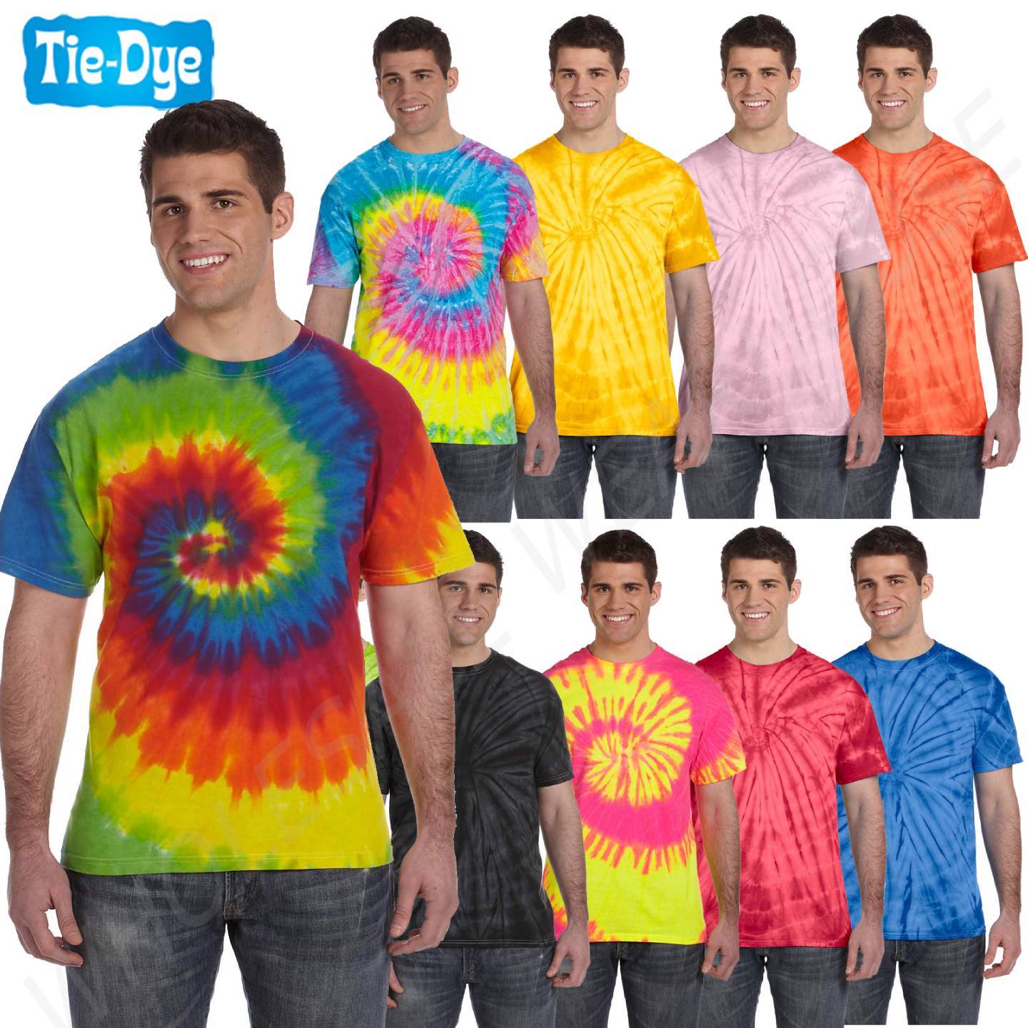 NEW Tie-Dye 5.4 oz 100% Cotton Tie-Dyed Unisex Short Sleeves S-5XL T-Shirt CD100