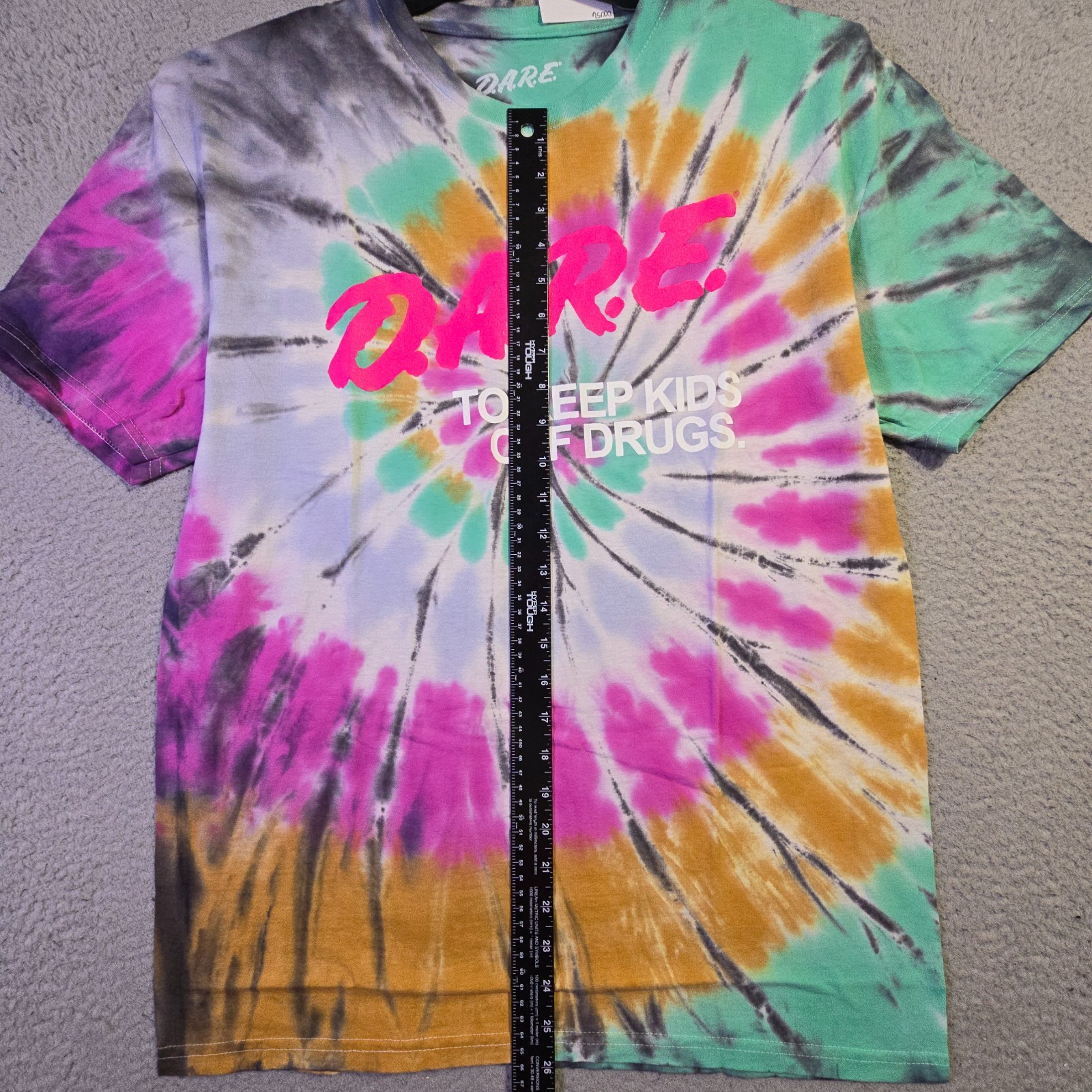 DARE T Shirt Mens Large Tie Dye Black Faded Keep Kids Off Drugs Casual Retro NWT gallery