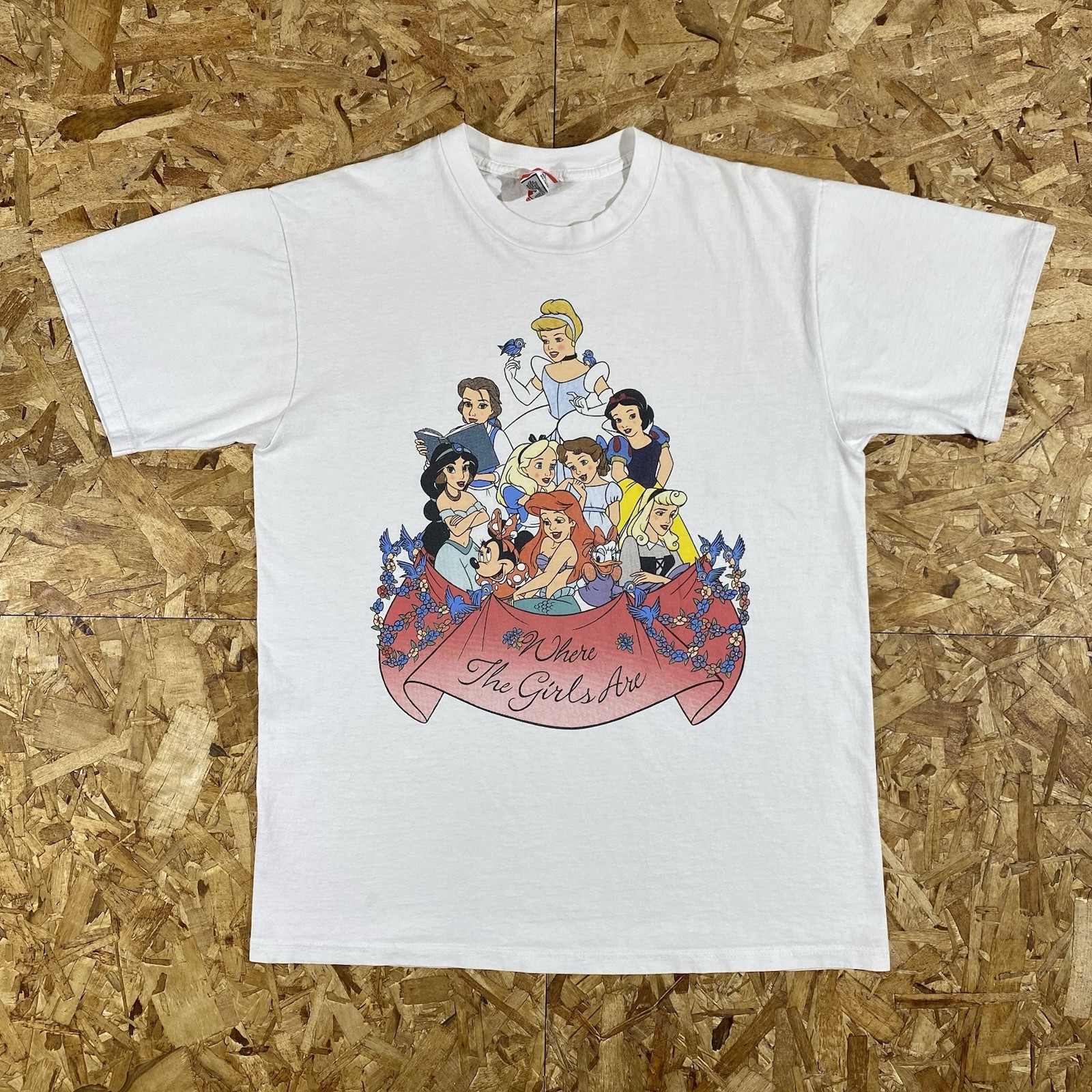 Vintage 90s Disney Princess Where The Girls Are White Shirt Size Large