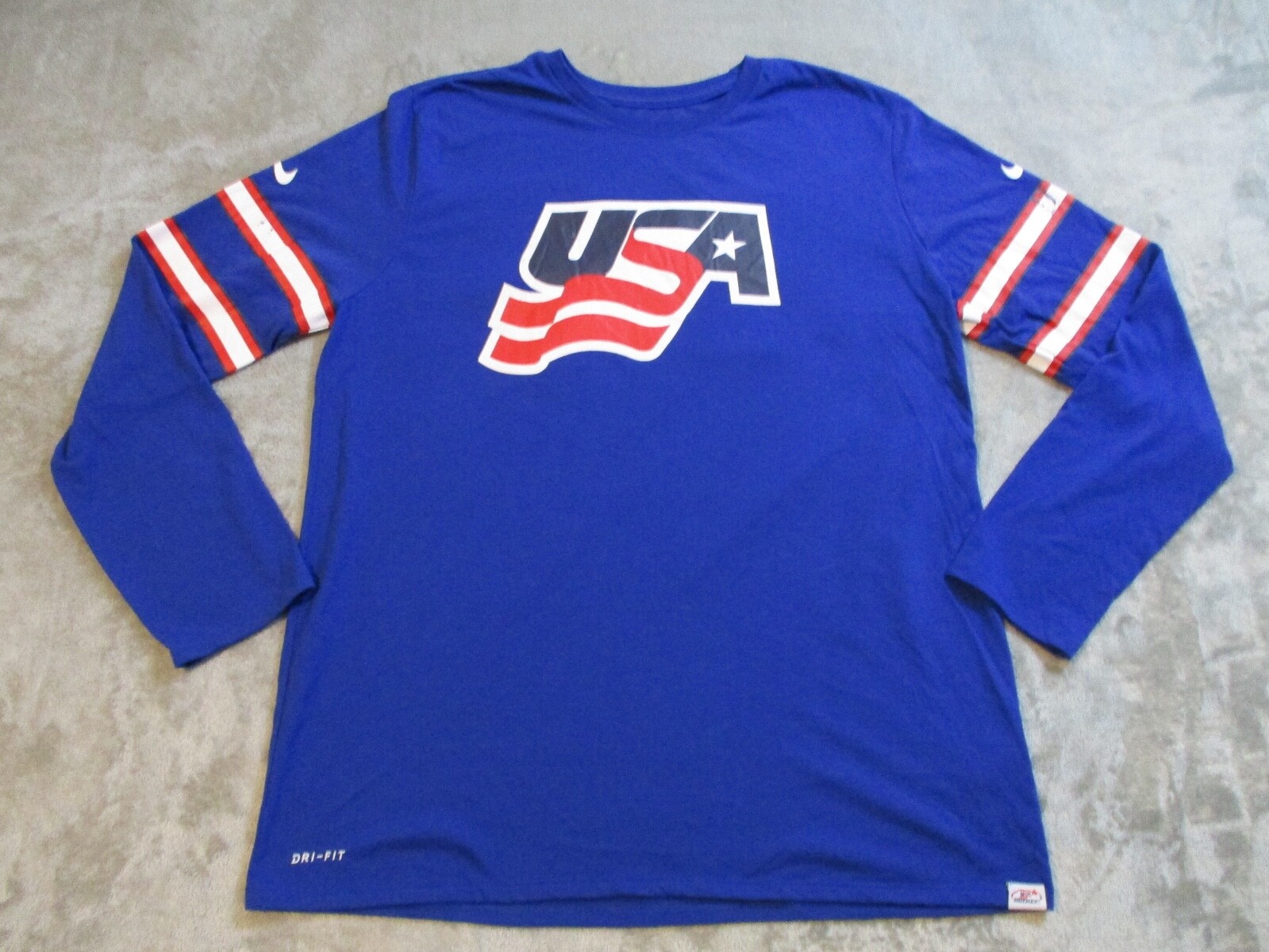 Nike Team USA Shirt Mens XL Blue White Red Flag Olympic Long Sleeve Dri Fit 0680 gallery