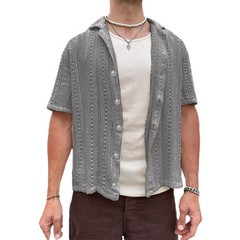 Men’s Short Sleeve Button Down Shirt, Lapel Collar Solid Casual Summer Top S-3XL