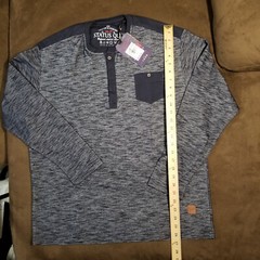 NWT STATUS QUO LONG SLEEVE HENLEY CREW NECK GRAY AND BLUE XXL