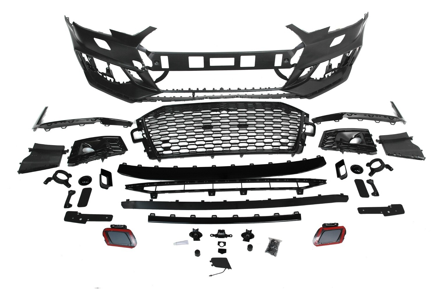 For 17-19 Audi B9 A4, RS4 Style Front Bumper with Black Front Grille w/o PDC