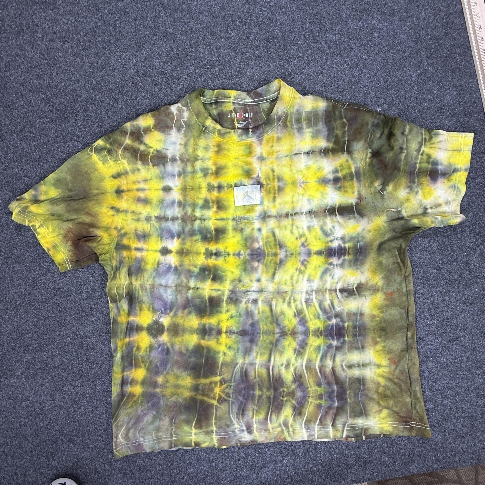 Jordan T-Shirt Mens XL Yellow Olive Tie Dye Flight Jumpman Logo CUSTOM OOAK gallery