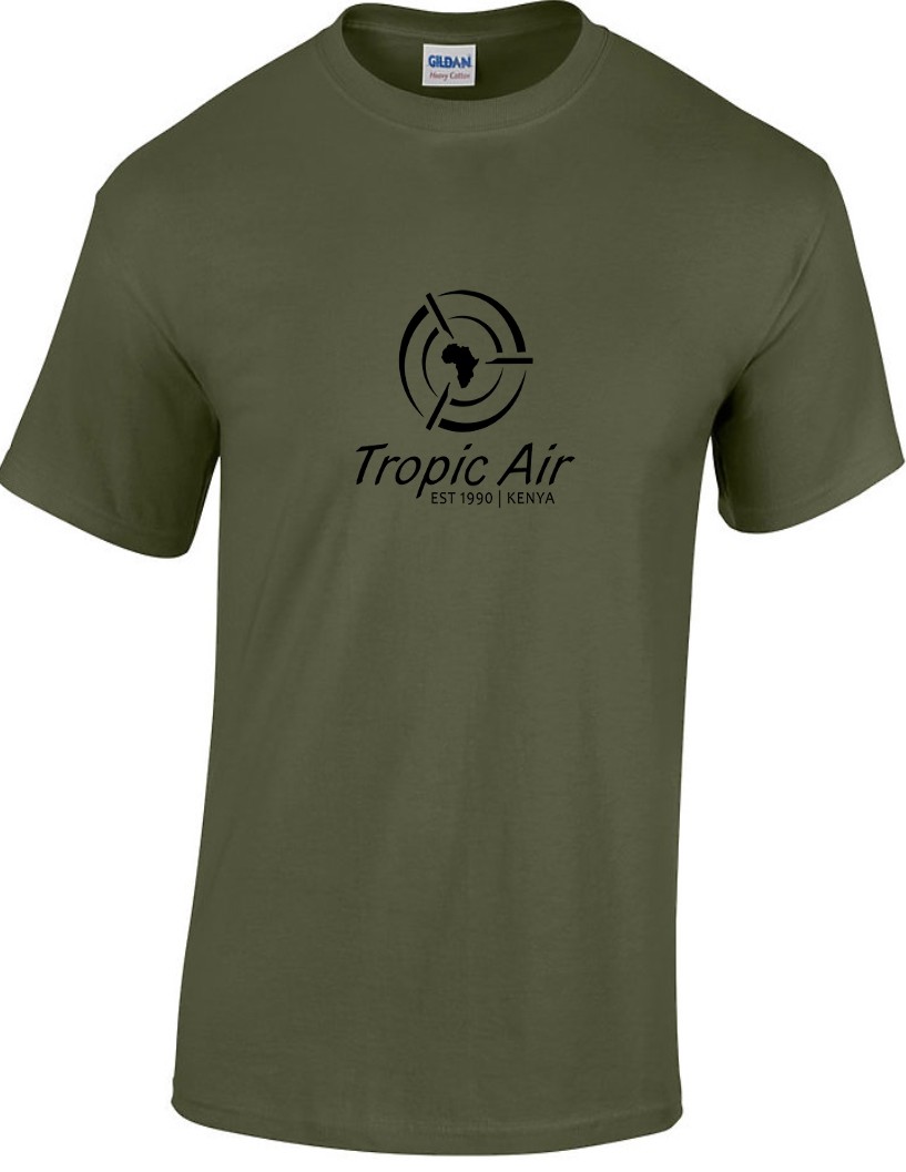 Tropic Air Kenya Black Logo Kenyan African Cotton Military Green T-shirt gallery