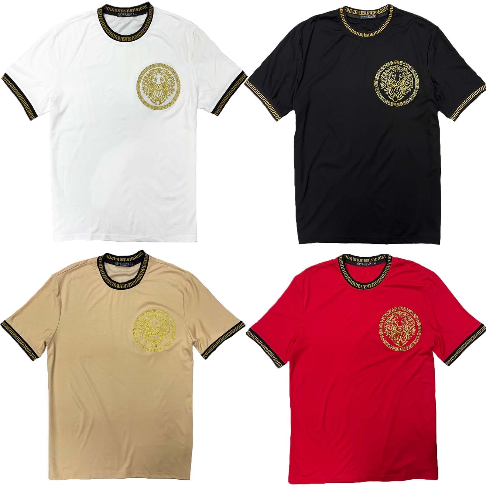 Mens Tee Shirt Designer Embroidery Lion Greek Italy Style Fit Stretch Casual gallery