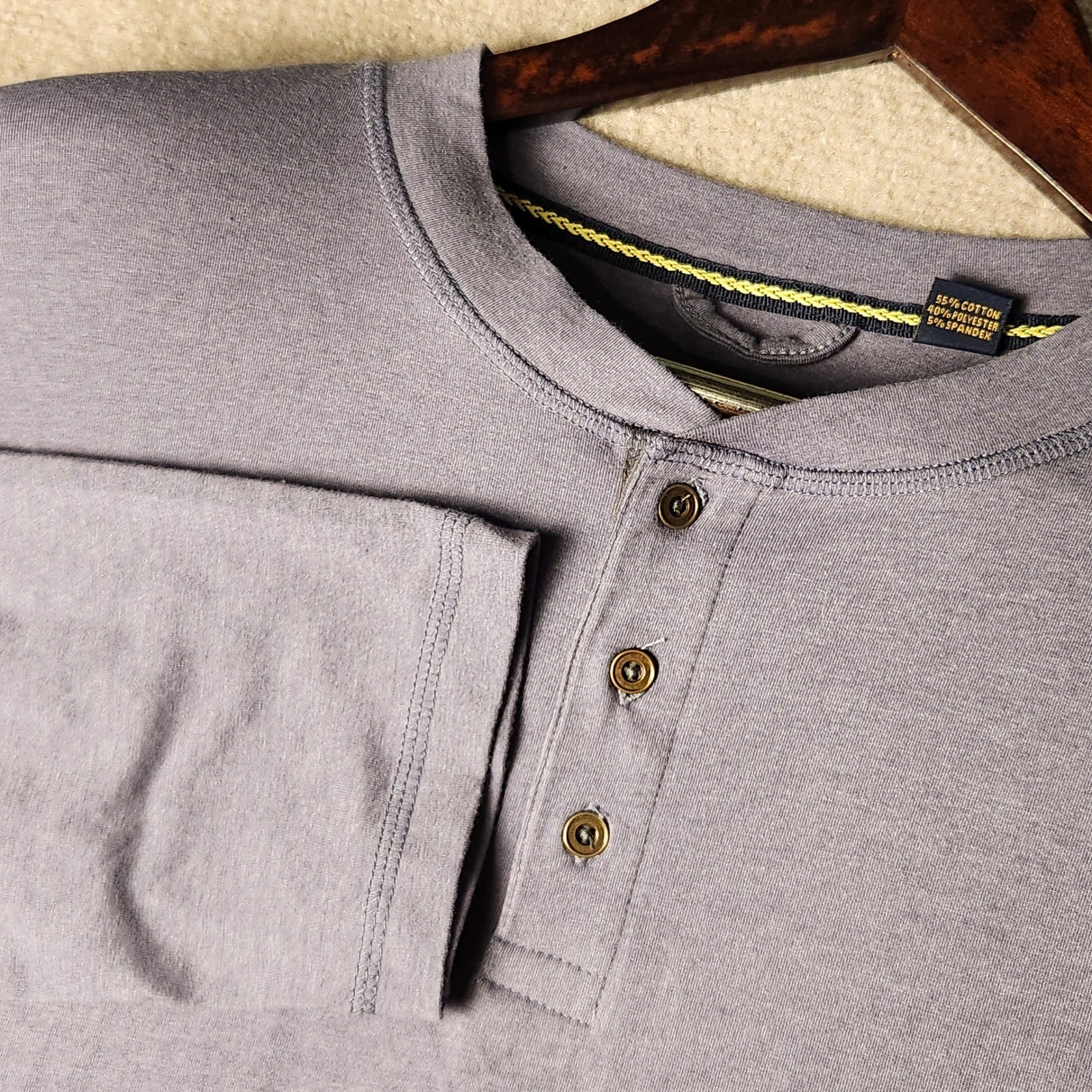 Vintage 1946 Henley Mens XL Grey Long Sleeve Cotton Blend Stretch Shirt gallery