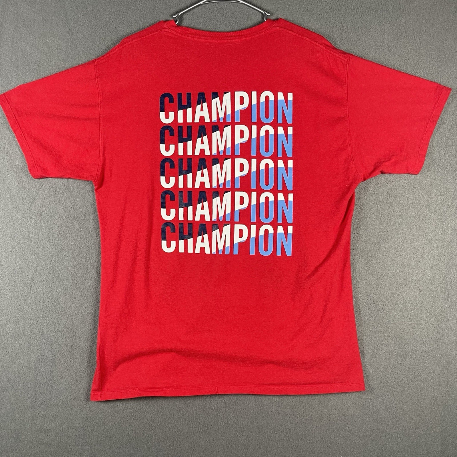 Scarlet Champion Classic Graphic Tee Large Mens Red Back Spellout Red White Blue gallery