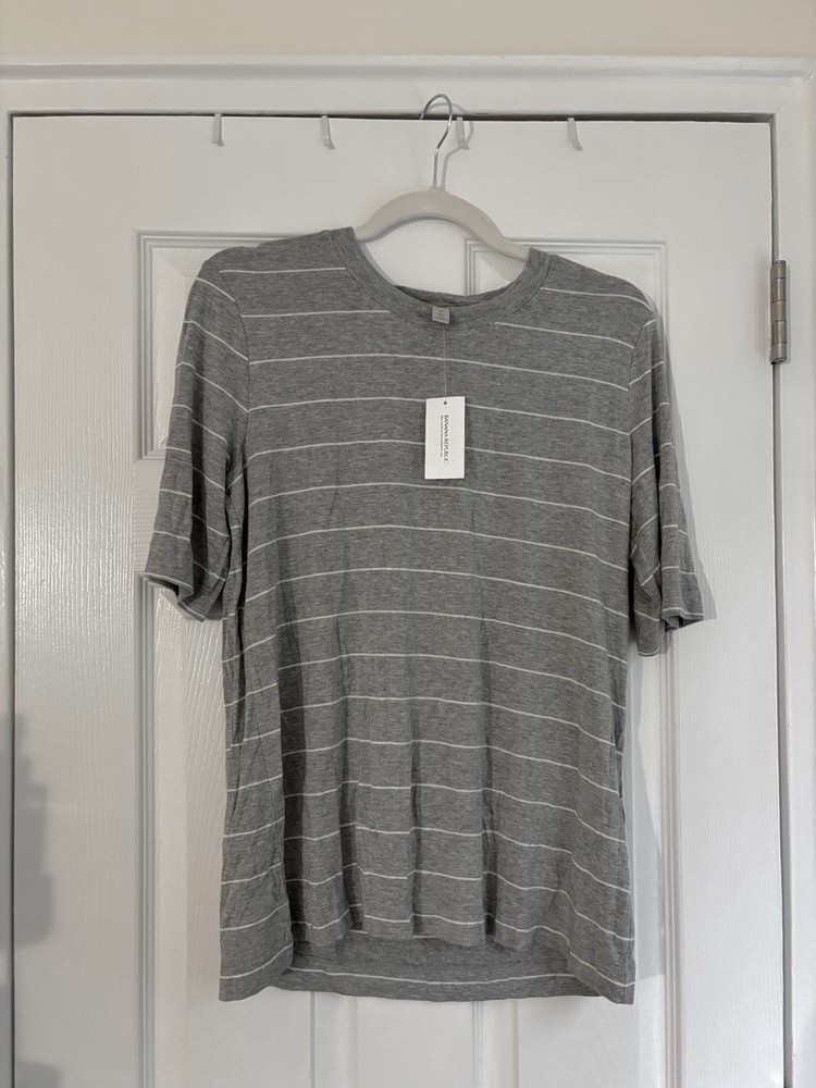 Banana Republic Soft-Stretch Modal Knit Crew Neck Striped Tee Gray/White M