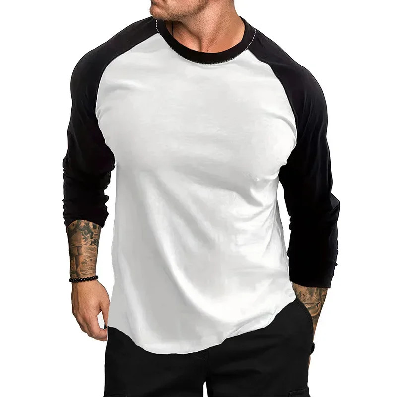 Mens Contrast Baseball Long Sleeve T Shirt Casual Top 100% POLYSTER 4 Colours UK gallery