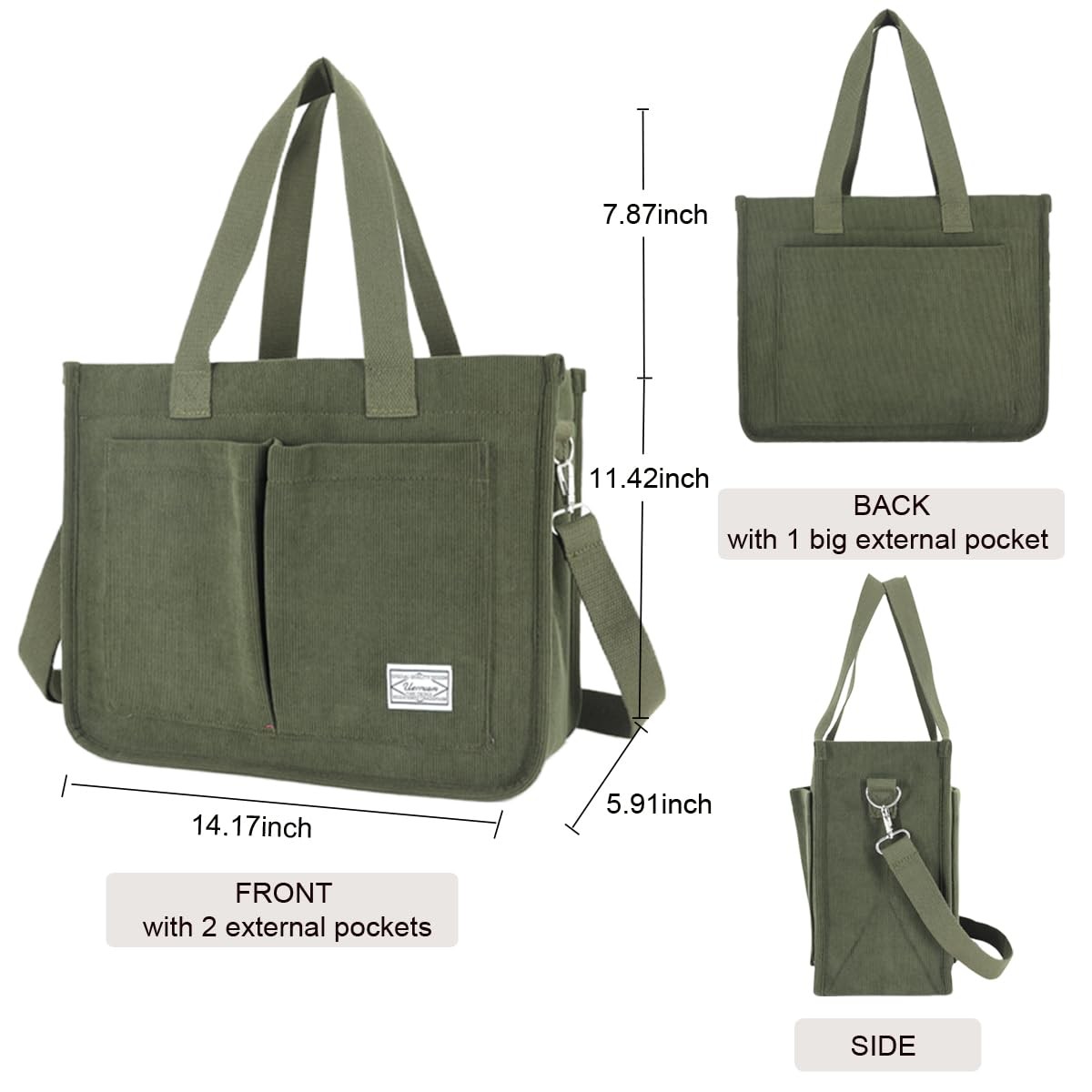 Tote Bag for Women with Pockets,Large Corduroy Crossbody Purse for Laptop,Wor... gallery