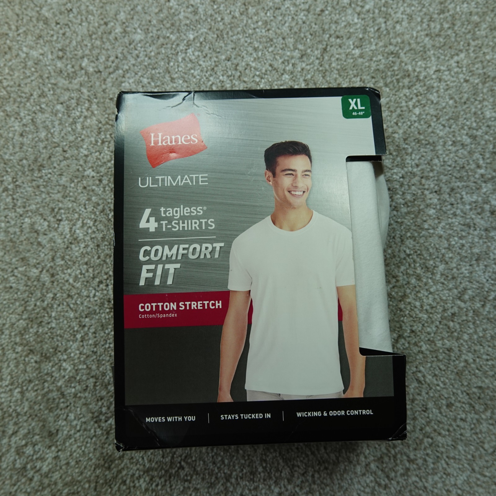 Hanes Shirts Mens Extra Large 46/48 White Cotton Stretch Comfort Fit 4 Pack