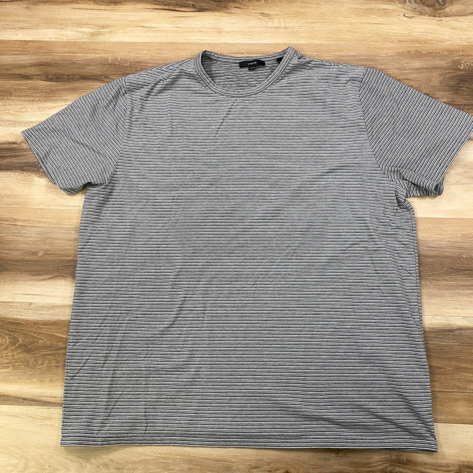 Vince T-Shirt Mens XXL Striped Cotton Blend Minimalist Quiet Luxury Grey White gallery