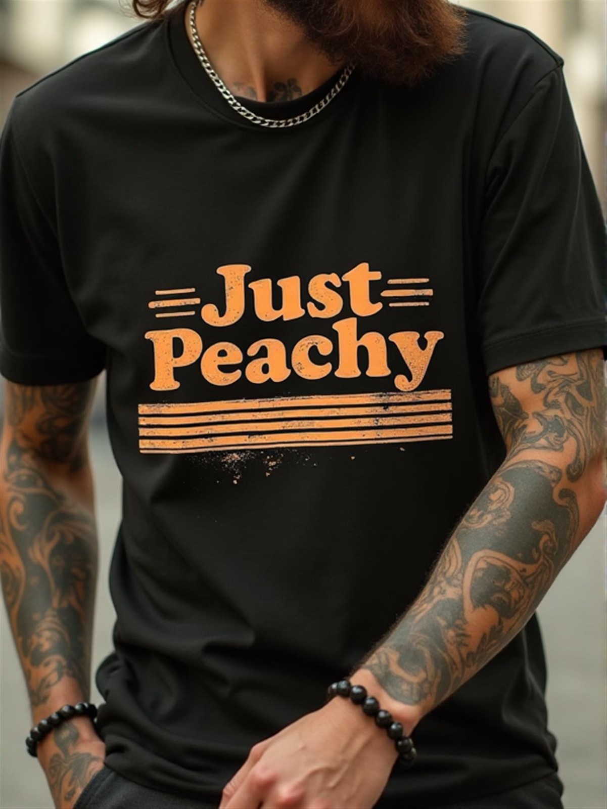 1pc Men’s Vintage Just Peachy Peach Print T-Shirt – 100% Cotton 180gsm Heavyweig