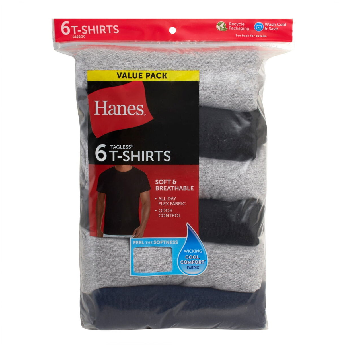 Hanes 6 Pack Mens T-Shirts Crew Neck Cool Comfort Size XL Value Pack Tagless NEW gallery