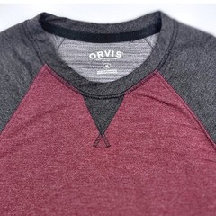 Orvis Mens Classic Collection Raglan Long Sleeve Shirt Burgundy Grey Medium