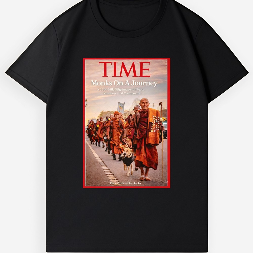 Retro Unisex Monks On A Journey Pilgrimage Graphic T-Shirt Buddhist Peace Tee
