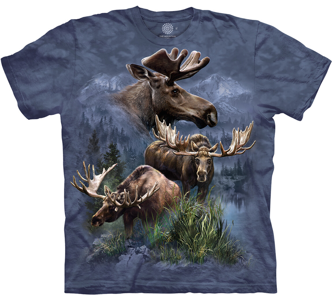 The Mountain Moose Collage Wild Elk Deer Blue Tie Dye Cotton T-Shirt Adult S-5X gallery