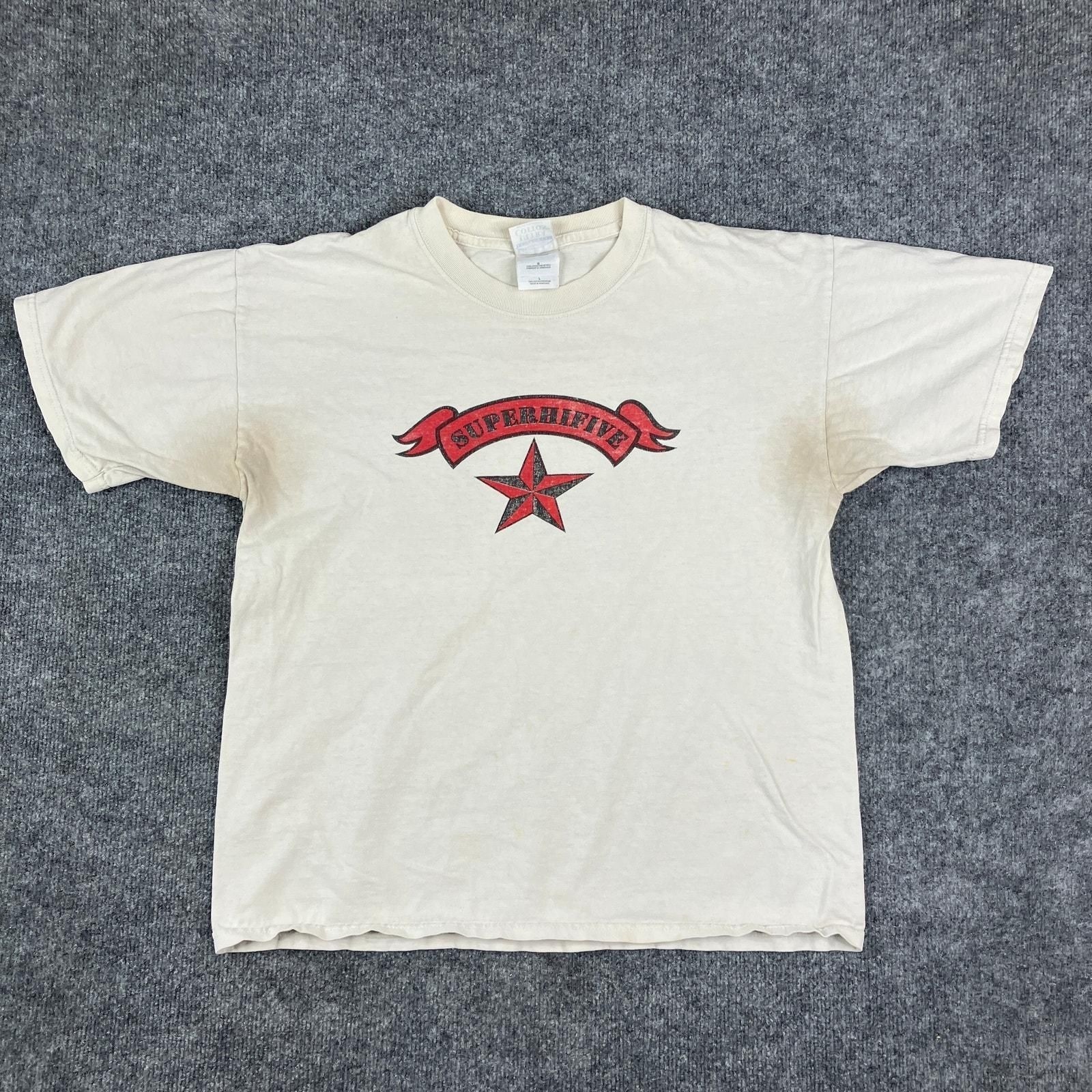 Gildan T-Shirt Mens Size L Off White Superhive Red Star Graphic Heavyweight Tee gallery