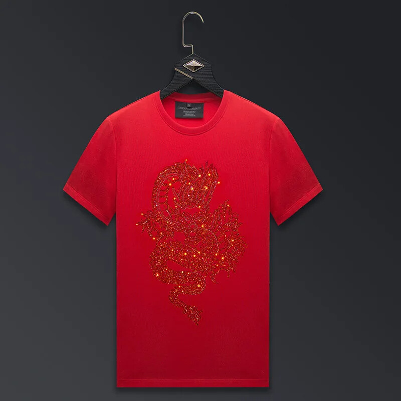 New Fashion Dragon Rhinestone Summer Short Sleeve Luxury Men Streetwear T-Shirt gallery