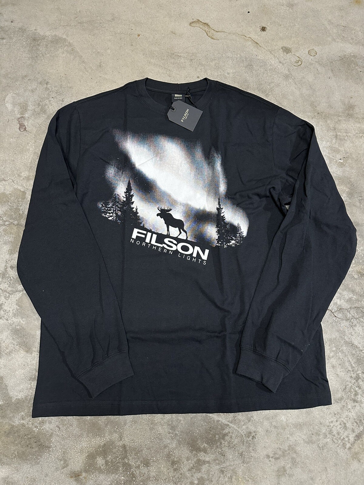 NWT Filson Northern Lights Long Sleeve Moose T Shirt Black Made in USA Outdoors gallery