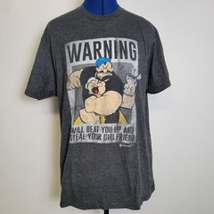 Tee Luv Mens Dark Grey Popeye/Brutus Warning Beat you up steal your GF T-shirt L