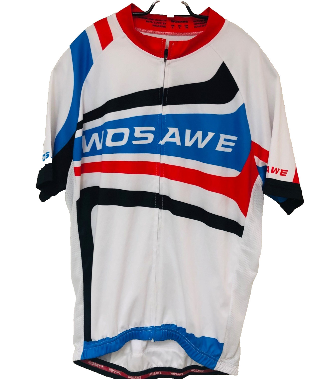 WOSAWE Cycling Jersey Men Women L Red White Blue Full Zip Vented Pockets Biking gallery