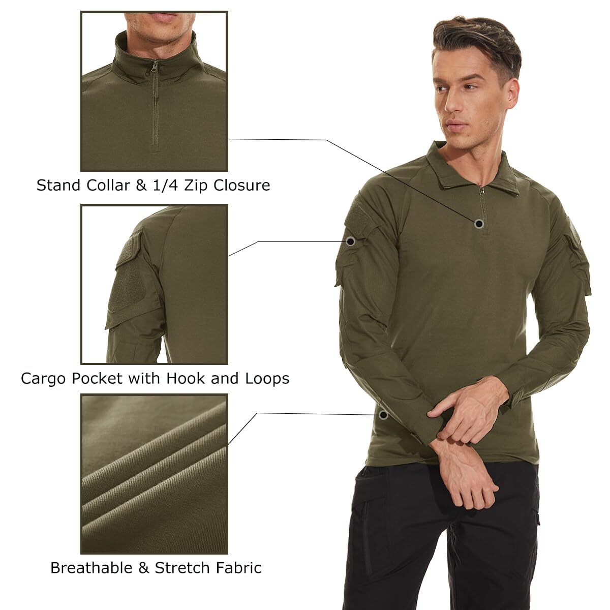 Men's Firm Active Shirts Camping Atheletic Training T-Shirts 1/4 Zip Ripstop Top gallery