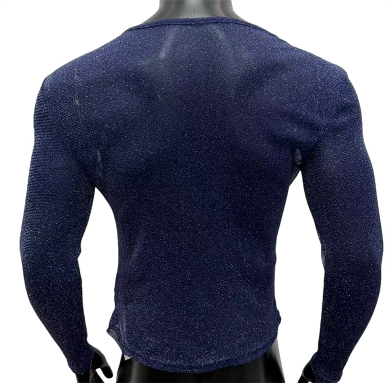Mens Glitter Shirt Top See Through Lace T-Shirt Sheer Mesh Undershirts gallery