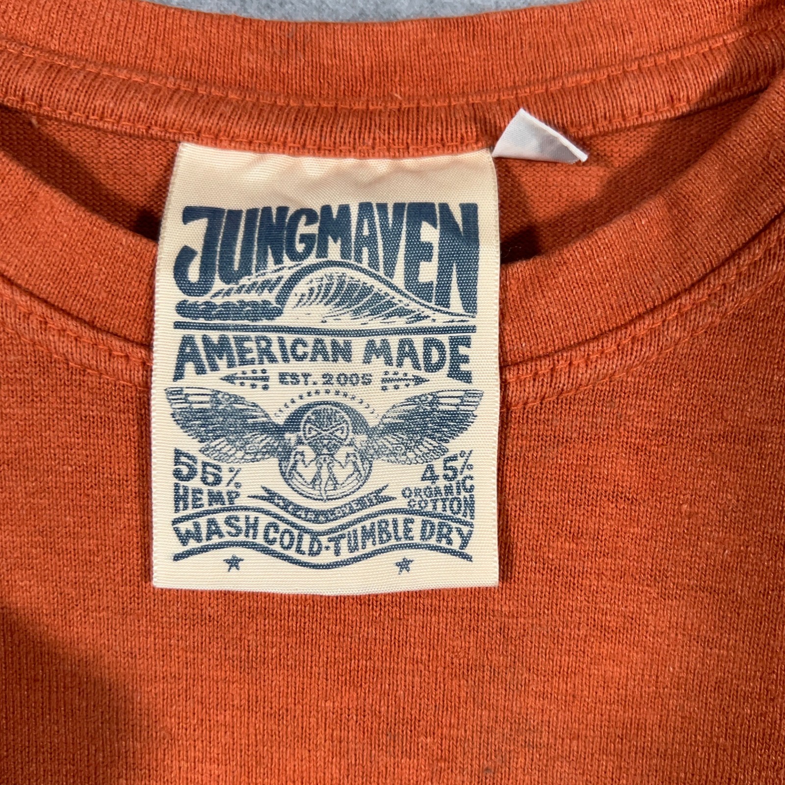 Jungmaven Shirt Mens Medium Orange Solid Pocket Tee Hemp Blend USA Made gallery